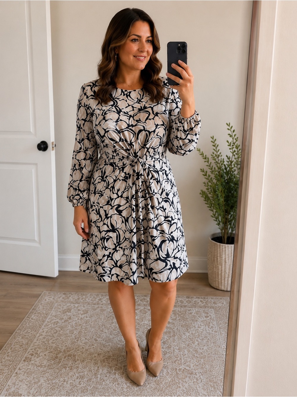 Petal Dew NWT Black & Ivory Abstract Floral Twist Front Dress XL
